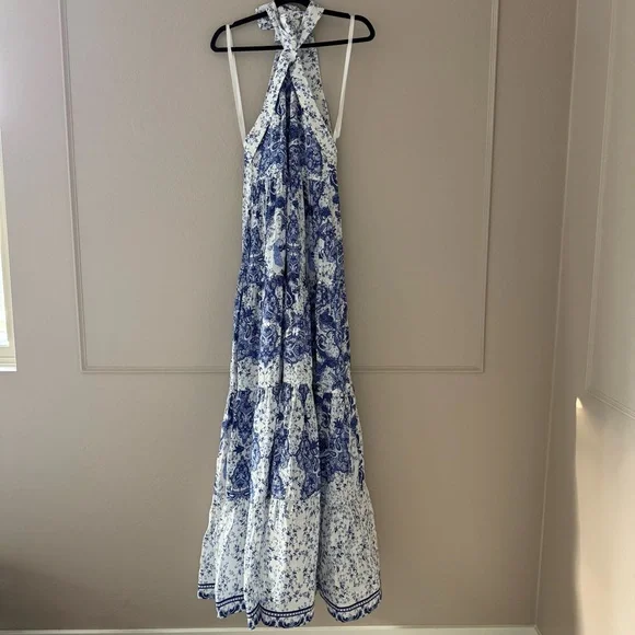 NWT Aqua Blu Australia Blue and White Evelyn Backless Halter Maxi NWT Aqua Blu Australia Blue and White Evelyn Backless Halter Maxi